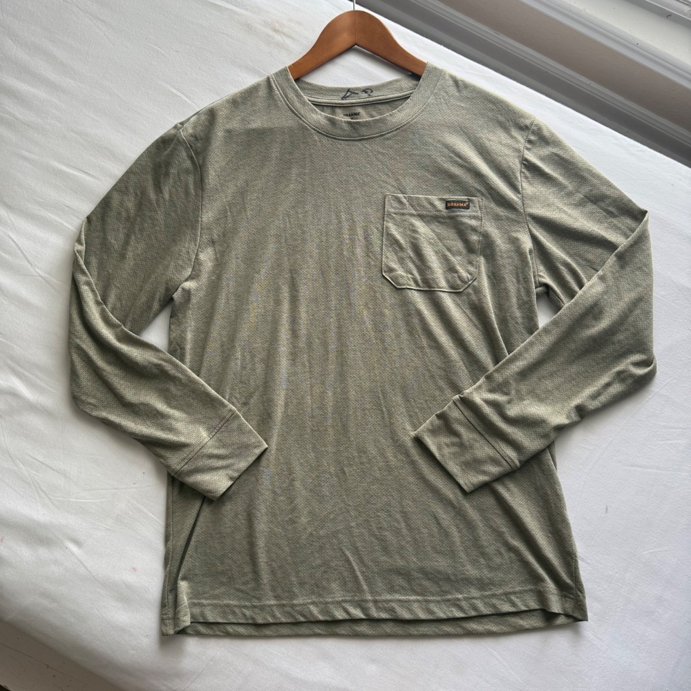 Brahma Mens Long Sleeve Pocket T-Shirt Green Medium Outdoor Utility Work Hiking